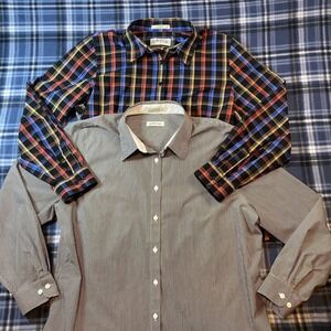 Orvis Womens Button Down Shirts Lot of 2 Plaid Pinstripe Wrinkle Free Size 20